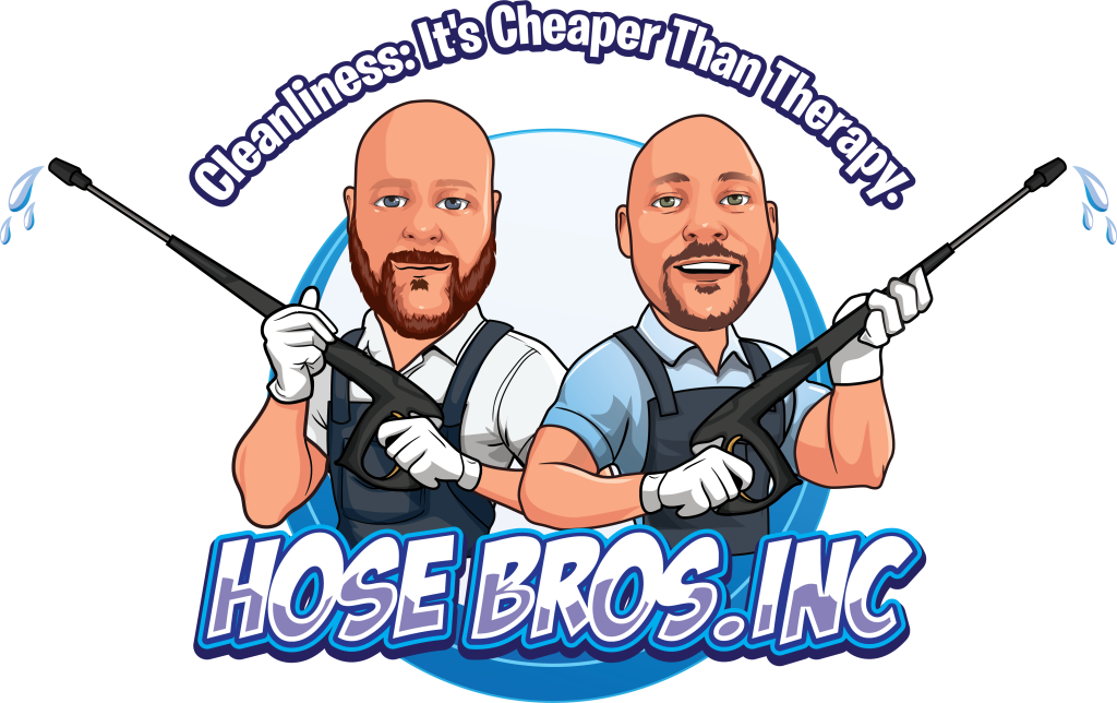 Hose Bros Inc. company logo featuring two cartoon technicians holding pressure washing wands with the tagline Cleanliness: It's Cheaper Than Therapy, serving Holiday Acres, Delaware