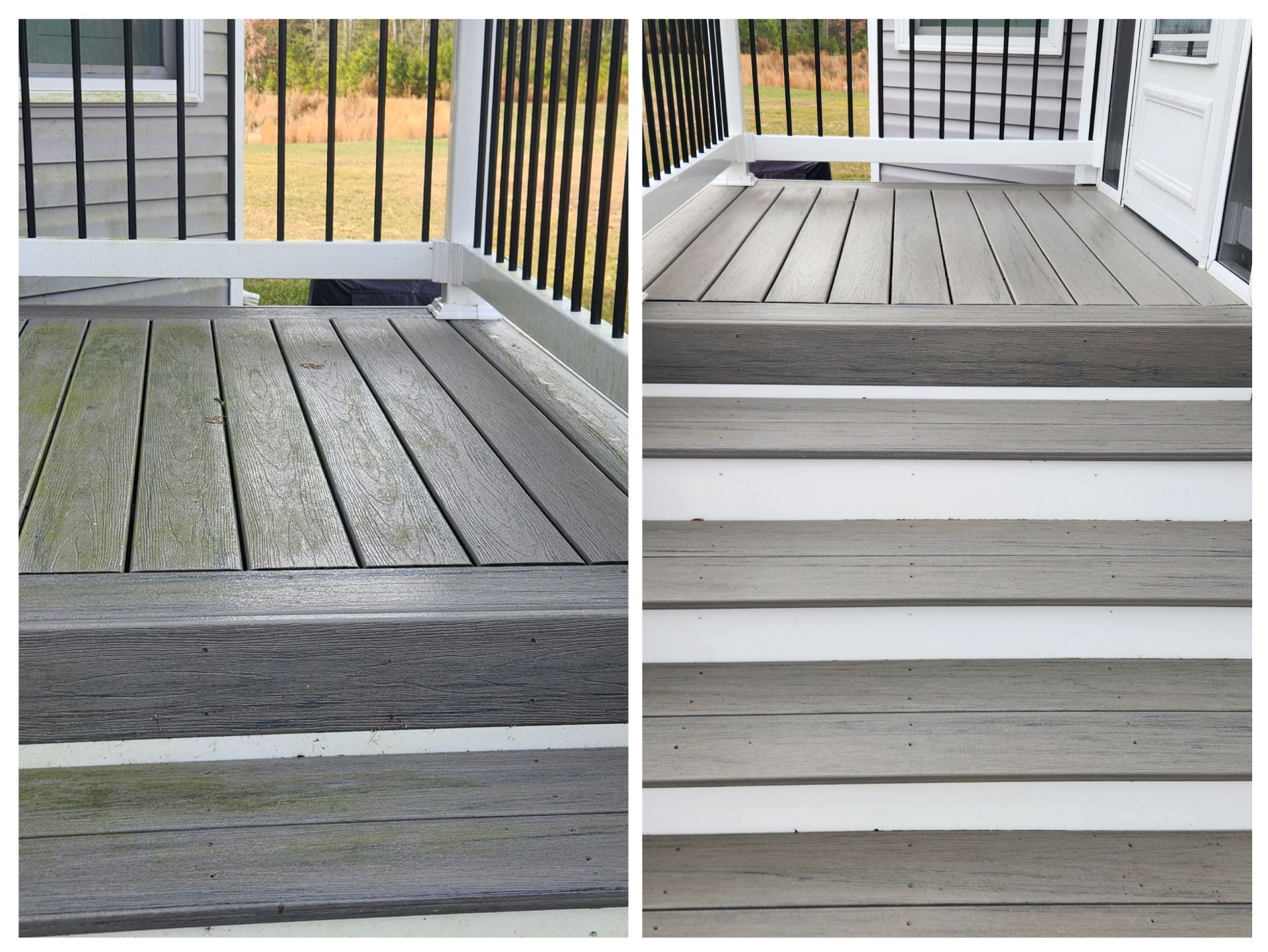 Before and after composite deck cleaning in Seaford, DE showing restoration results